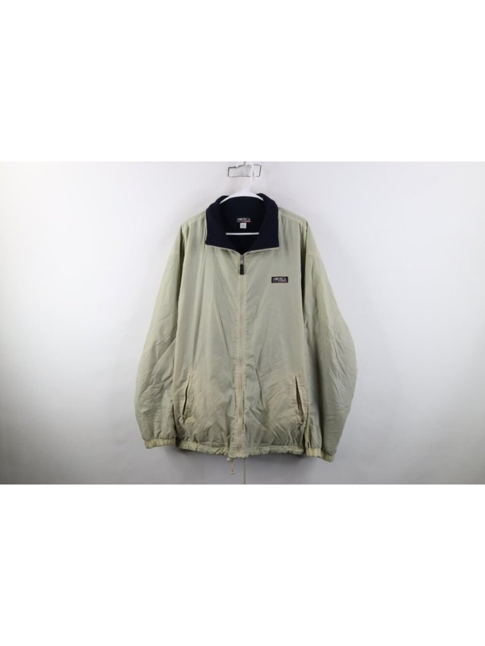 Vintage 90s Streetwear Mens 2XL USA Flag Reversible Fleece Windbreaker Jacket